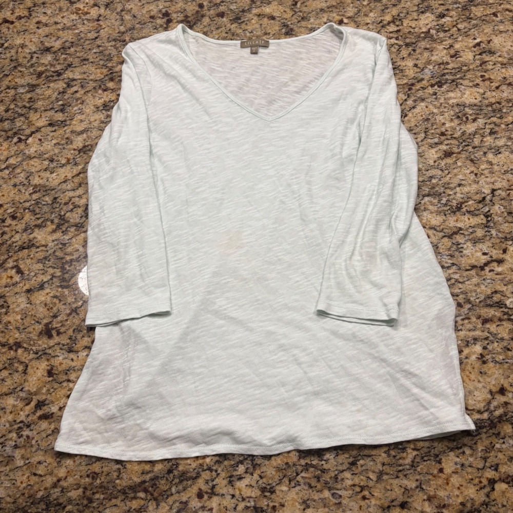 Lilla P Womens Mint Green Slub Knit V-Neck 3/4 Sleeve Top Size M ws